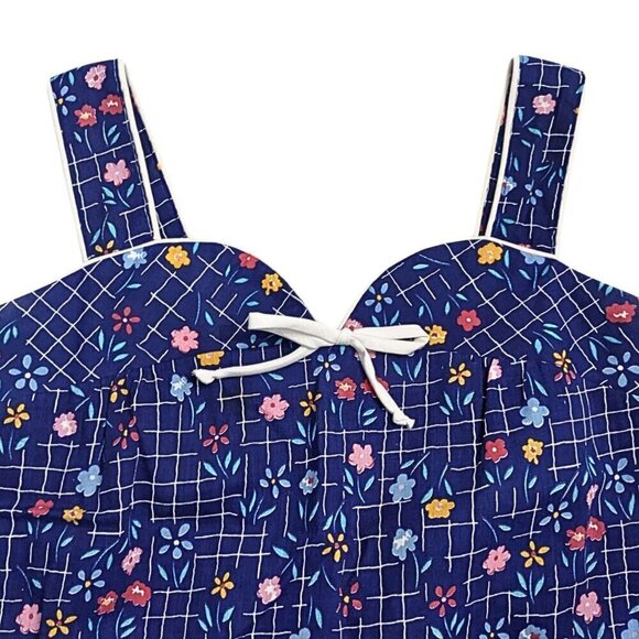 Vtg 70s RAYMOND HALPERN Blue Beachy Floral Check Sweetheart Shift MuuMuu Sz M/XL - Picture 6 of 8